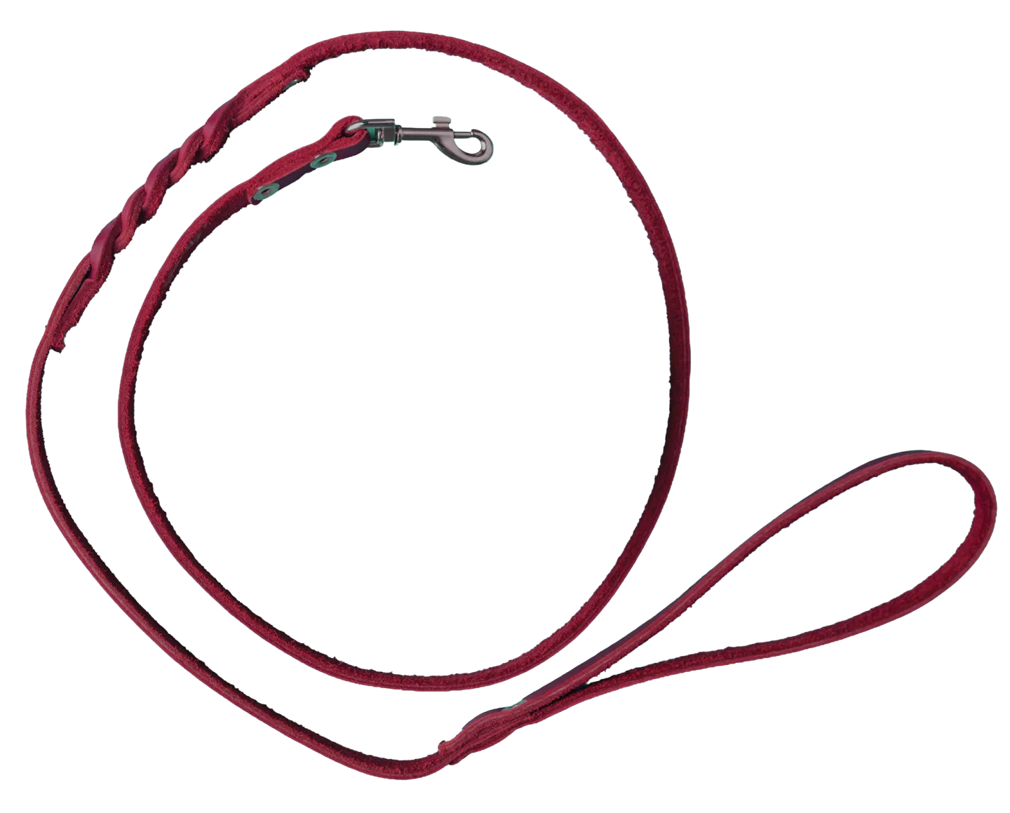 A coiled red dog leash